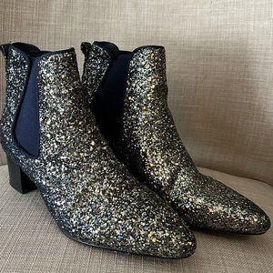 FOREVER 21 Women's Chelsea Gold/Navy Glitter Booties Size 8~ SO FUN!!!